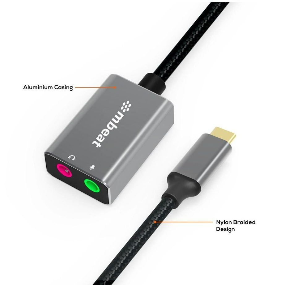 A large marketing image providing additional information about the product mBeat Elite USB-C to 3.5mm Audio and Microphone Adapter - Additional alt info not provided